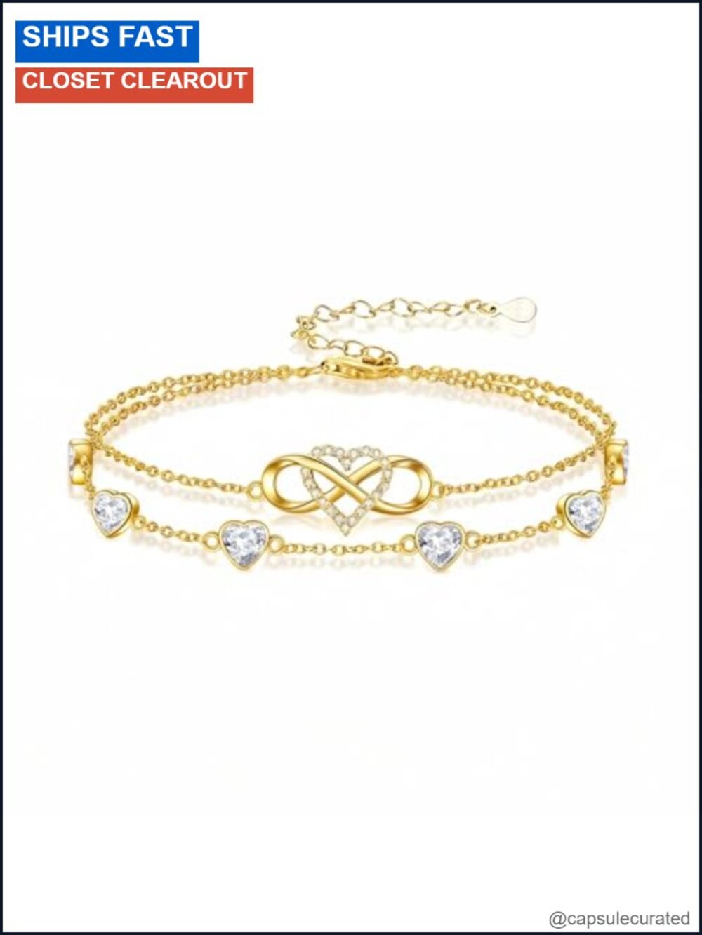 18K Gold Plated Infinity Birthstone Bracelet Anklet with Heart Charm